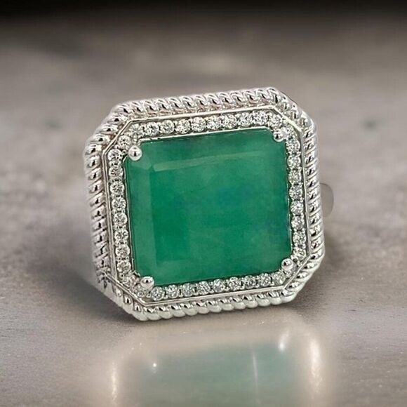 Natural Emerald Diamond Ring 6.25 14k W Gold 13.14 TCW Certified $9,775 402673 - Picture 8 of 13